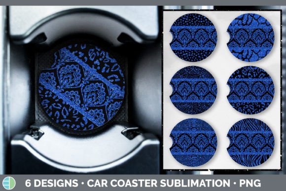 Blue Damask Car Coaster: Glitter Animal Sublimation Designs