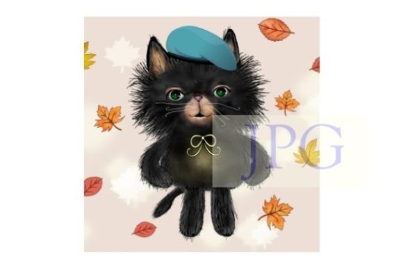 Charming Meow Cat Fall Leaves Art Print: A Seasonal Design Asset