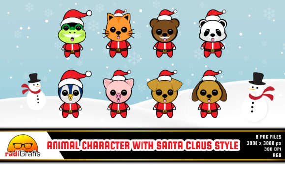 Festive Charm: 8 Santa-Styled Animal Characters for Designers