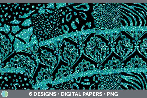 Teal Damask Backgrounds: Glitter Animal Sublimation Bundle